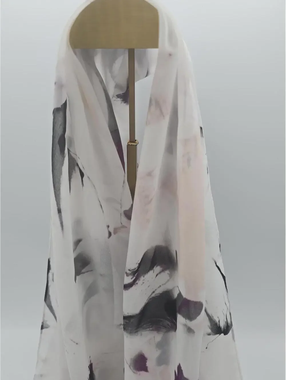 Vintage Calvin Klein Sheer Abstract Scarf Gray Black Purple Wrap Shawl 72x25